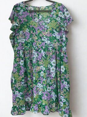 Women's Boutique (Chic Soul) Dress Green with Flowers Size 2X Flutter Sleeves
